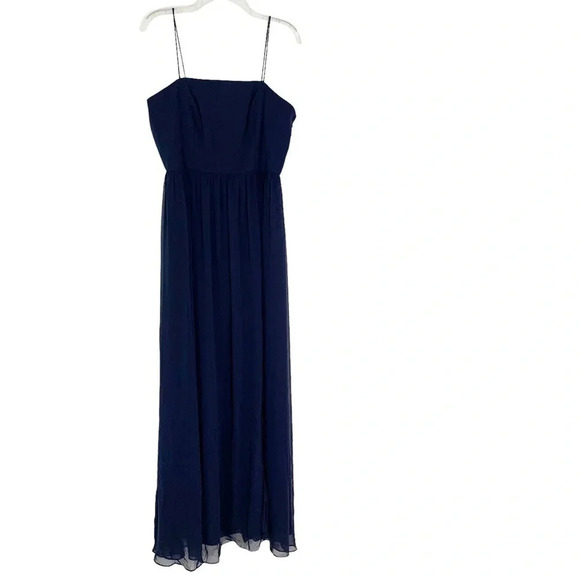 Dessy Thread Spaghetti Strap Chiffon Bridesmaid Dress Front Slit Gown Navy 12 - Picture 4 of 10